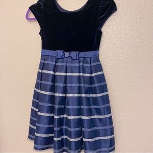 Jona Michelle navy blue velvet stripe holiday Christmas formal Dress girls 7
